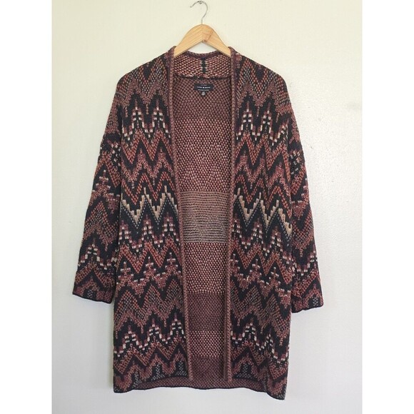 LUCKY BRAND Knit Cardigan Duster Sweater Womens Small Aztec Print Wool Blend - Picture 1 of 8